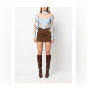 Mugler Illusion‎ Cutout Bodysuit – Light Blue Mesh, Size 8 | NWT